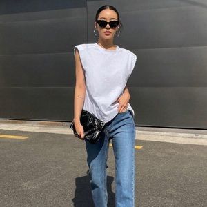 SHEIN Shoulder Pad Tank Top